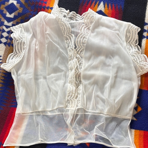 Tops - True vintage White Lace Trim Sheer Women's Top